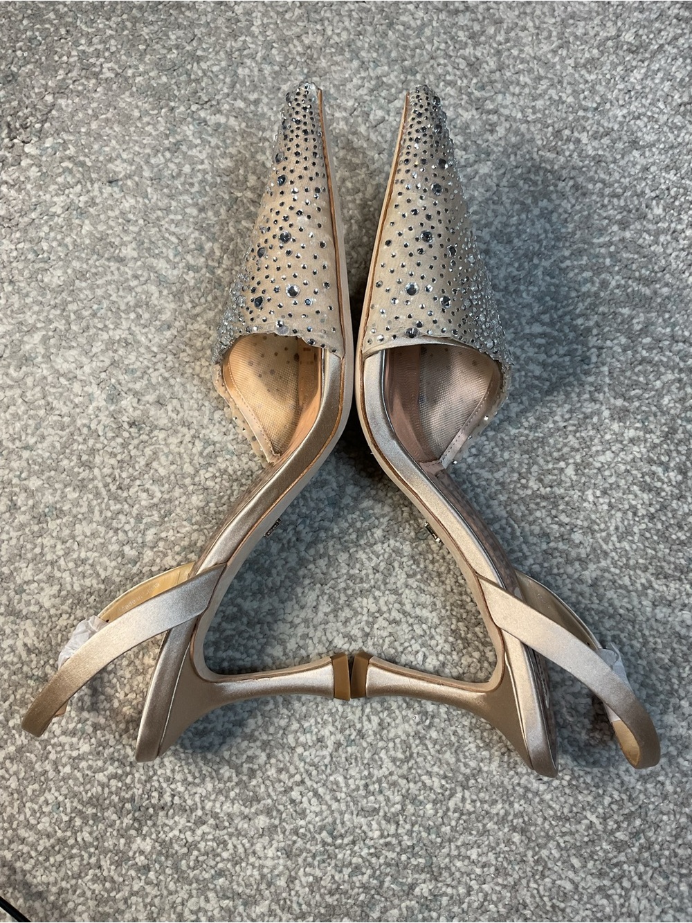 Badgley Mischka Brenna Embellished Slingback Pumps Nude Satin - Size 8.5 NIB - Picture 9 of 16